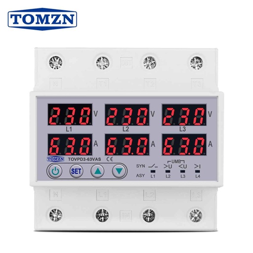 Tomzn Three Phase Voltage and Current Protector 63A